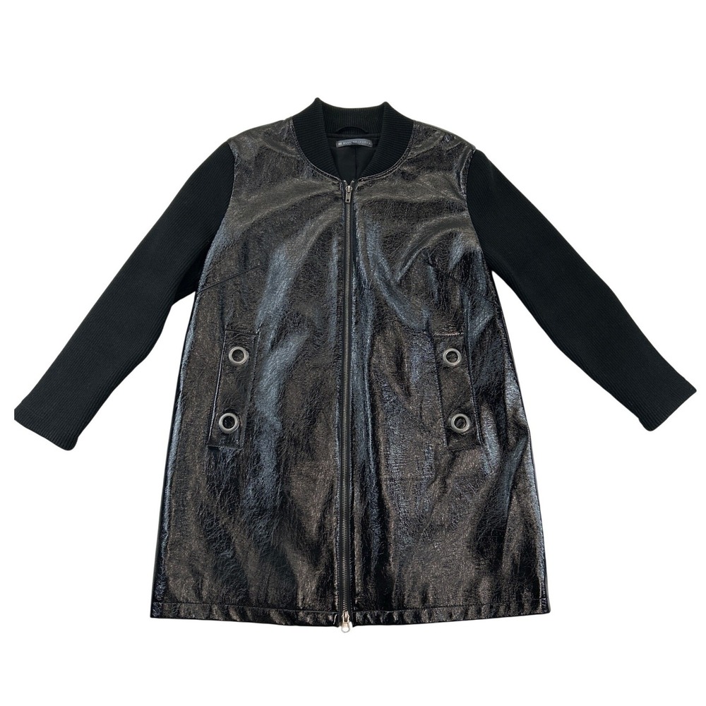 Elliott Lauren Coat Womens 10‎ Black Faux Leather Mixed Media Lined Jacket